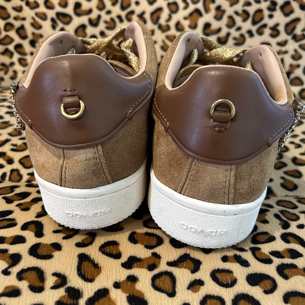 Coach Brown & Gold Star Embellished Suede Sneakers - Picture 6 of 6